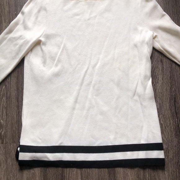 Talbots Classic White Sweater with Black Trim | Nautical Style | 3/4 Sleeve - Picture 4 of 8